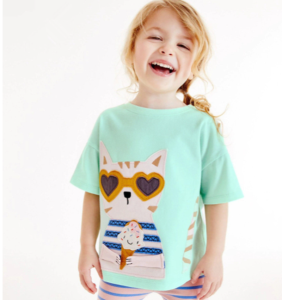 2023 T-shirt Mickey Mouse Summer New Childrens Wear Knitted Cotton Girls Round Neck T-shirt Playful and Cute