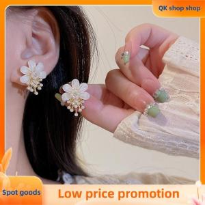 ✨QK shop✨ Fashion Flower Pearl Tassel Drop Earrings For Woman Wedding Jewelry Party Accessories