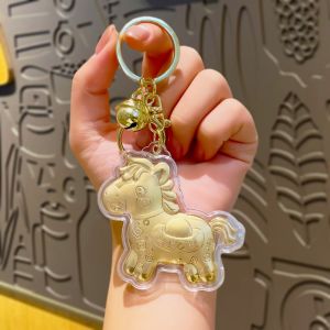 OUTOPEAN Imitation Gold Foil Zodiac Horse Pendant Decoration Lucky Horse Key Ring Multi-functional Key Chain Souvenir