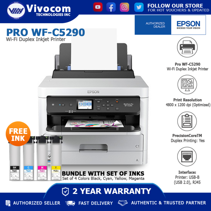 Epson Workforce Pro Wf C5290 Wi Fi Duplex Inkjet Printer Precisioncoretm Printhead Technology 5516