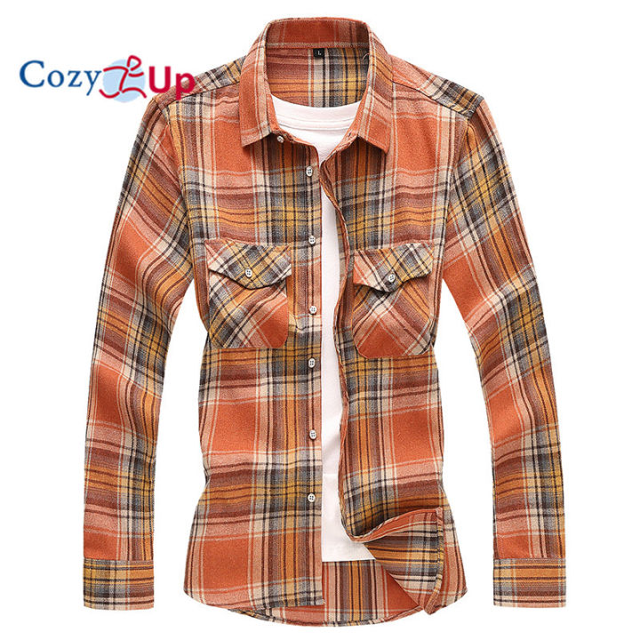 Cozy Up Plaid Shirt for Men with Double Pocket Plus Size Fashion
