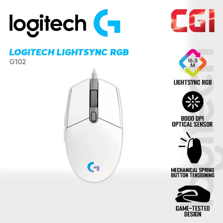 Logitech G102 Lightsync RGB 6 Button Wired Gaming Mouse - White (910-005803)