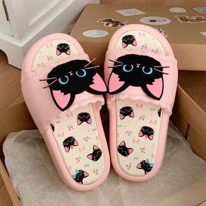 [Free Shipping] Cartoon Sweet And Cool Little Black Cat Outdoor Personalized Flip-Flops For Summer Suitable For Home Use Non-Slip Soft-Soled Cute Sandals