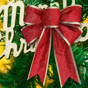 12PCS Mini Christmas Ribbon Bow Ornaments Red Gold Glitter Bowknot Hanging Decor for Xmas Tree Wreath Garland Gift Wrapping DIY Crafts 2026 Christmas Home Decoration
