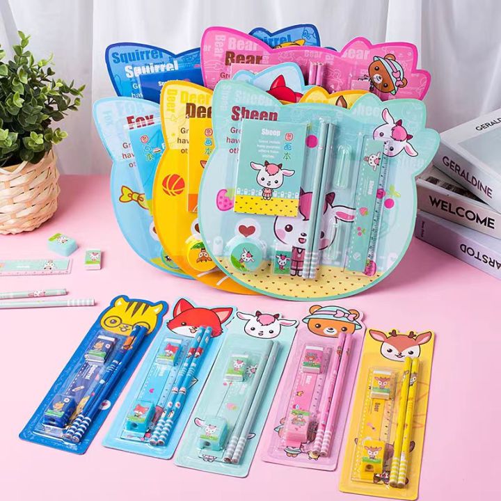 School supplies set for kids Cartoon eraser stationary drawing pencil ...