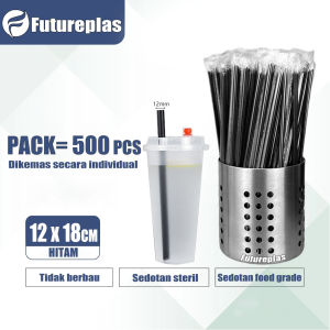 【500 PCS】Sedotan Hitam Boba Steril 12mm 18cm Higienis Tebal Sedotan Lancip Runcing