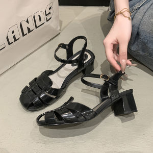 [Free Shipping] Womens Summer New Vintage Roman Style Hollow Woven Buckle Strap Flat Back-strap Sandals