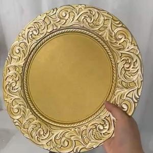 33cm Elegant Dinner Charger Plates Retro Embossed Design Wedding Hotel Party Craft Tray Suitable For Dining
