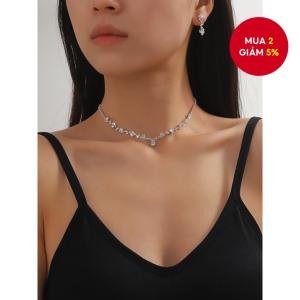 Bộ trang sức cô dâu 2 món dây chuyền bọc bạc dày cho váy cưới trang sức thanh lịch.