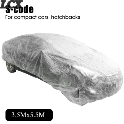 LCX Disposable Transparent Car Cover with Elastic Band Dustproof Rainproof Plastic PE Film Outdoor Protection Waterproof Car Clothing