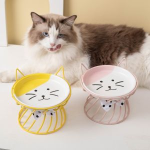 LABAICAI With Stand Ceramic Cat Bowl Large Capacity Cartoon Pet Feeder Pet Feeding Bowl Non-Slip Cat Food Bowl Pet Drinking