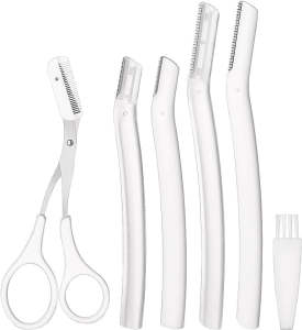 Eyebrow Trimmer with Dermaplaning Tools 5pc white Exfoliating Facial Razor for Women and Men Facial Shaver