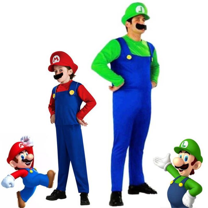 Kids Adult Super Mario Luigi Bros Halloween Costumes Cosplay Show ...