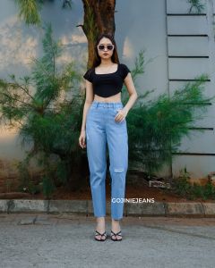 GOJINIEJEANS - Celana Panjang Highwaist Comfort Boyfriend Jeans Light Blue - 6435 -  COMFORT BOYFRIEND
