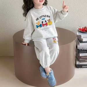 2PC Baby Girls Boys Kids Clothing 2026 New Spring and Autumn Cute Cartoon Collar Sweatshirt Tops and Pants Two-Piece Set2026