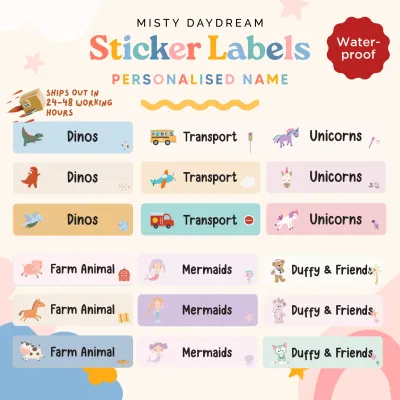 Personalised Name Label Sticker 48pcs | Kids Baby Label | Customised Sticker Waterproof