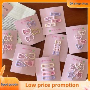 ✨QK shop✨ 4Pcs set Pink Simple Heart Star Hair Clips For Girls Cute Hairpin Barrettes Fashion Accessories Gift