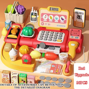 OSSDE 52 Pieces Simulation Supermarket Cash Register Playset with Scanner Music and Scales Supermarket