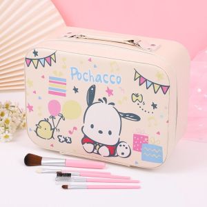 COSE Flocked Kuromi Cosmetic Bag Suitcase Mirror Waterproof Cartoon PU Cosmetic Case Solid Box Large Capacity Kitty Handheld Makeup Bag Women