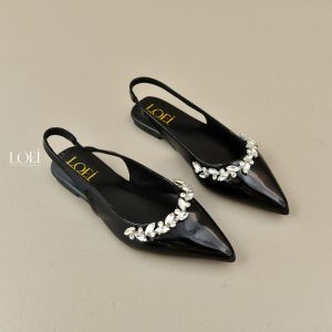 LOEI Qiara Crystal Slingback Flat - Model Pointed Toe Glossy dengan Hiasan Kristal 8414