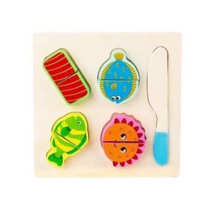 Hntob 18*18cm Wooden Cutting Fruit Vegetable Food Velcro Kitchen Puzzle Blocks Pretend Play Education Toys