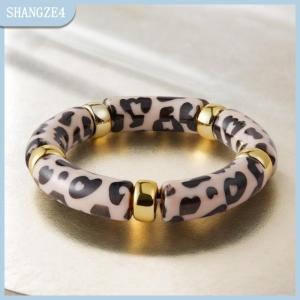 【SHANGZE4】 Hỗn hợp màu tre Ống Acrylic đàn hồi Vòng đeo tay cho phụ nữ người đàn ông thời trang nhựa Chunky khuỷu tay đính cườm Bangle Stack