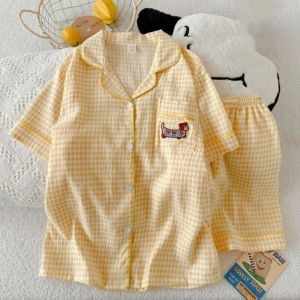 LIAND หมา แมว ชุดนอนการ์ตูน ลูกแมว แขนสั้น ชุดนอนผู้หญิง น่ารัก รูปสัตว์ ชุดนอนสำหรับสุนัขและแมว ฤดูร้อน