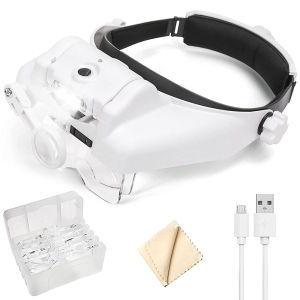 VOKTTA แว่นตาแสงไฟ LED ชาร์จ USB ได้กระจกสำหรับซ่อมหัวแว่นขยายที่มีการขยายหลายระดับ