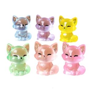 6pcs Cute Little Foxes Sculptures with Glowing in Dark Effect Luminously Animal Figurines for Home Car Interior Decors