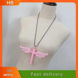 HB Cross Angel Wings Necklace Christ Pendant Choker Retro Jewelry Style Natural Wood Amulet