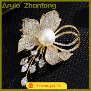 Aryio Fashion Rhinestone Flowers Imitation Brooches For Women Clothing Coat Jewelry Accessries Gifts