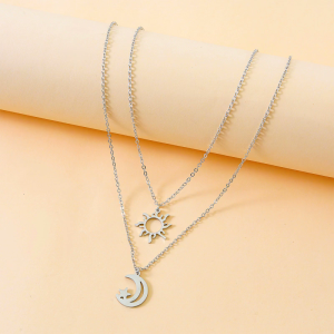 2 Pcs Trendy Stainless Steel for Sun Moon Pendant Necklaces with Cardboard Cute Elegant Necklace for Women Girls