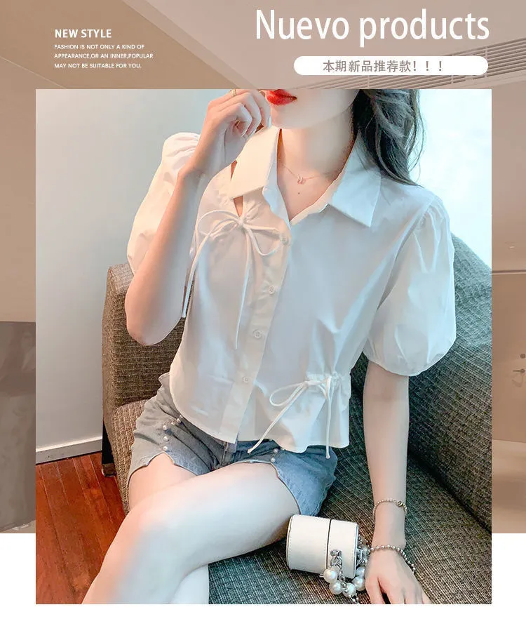 Trending Woman Top Clothes Elegant Korean Plain Shirts White