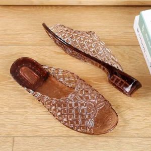 ZEEMIN Womens Summer Low Heel Peep Toe Jelly Slippers Soft Sole Non Slip Anti Odor Breathable Home Slippers Light Bathroom Slippers