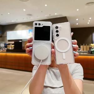 for Magsafe Transparent Acrylic Case for Samsung Galaxy Z Fold 7 6 5 Flip 4 3 fold7 Magnetic Clear Shockproof Ultra Slim Cover