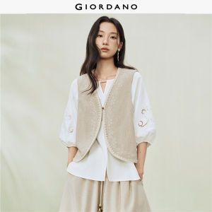 Giordano Women 【Online Exclusive】Embroidered lace-trimmed V-neck woven vest jacket Free Shipping 18376604