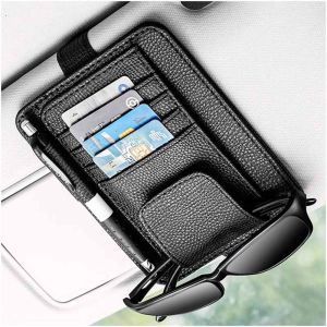 Car Sun Visor Storage Glasses Clip Card Storage Bag Card Bag Bill Document Clip Leather Hanging Bag Sunglasses Clip