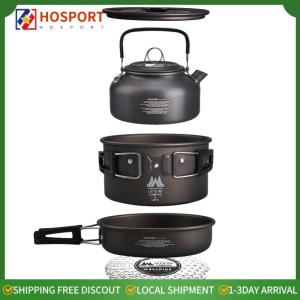 【HOSPORT】3Pcs/Set Outdoor Cooking Pot Aluminum Alloy Tableware Pot Pan Set Lightweight Cookware Kit for Outdoor Fishing Camping