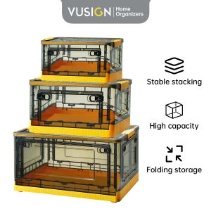 Vusign Foldable Storage Box / Box Penyimpanan Plastik Transparan Beroda Dapat Dilipat Double Open Lid VS48X