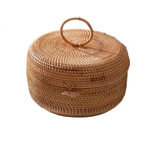 xpkQ Simple Wooden Rattan Weaving Storage Creative Round Large Capacity Lid Bread Luxury Modern Rural Style Home Furniture 9T1N6