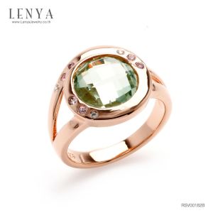 LENYA แหวนพลอยกรีนอเมทิสต์ เสริมความสงบและเยียวยาจิตใจ ขนาด 10 มิล ตัวเรือนเงินแท้925 ชุบพิงค์โกลด์