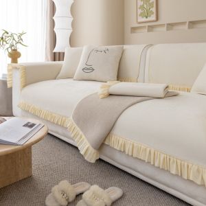 Solid Color Sofa Cushion Fabric Simple Skirt Edge Anti Slip Cover