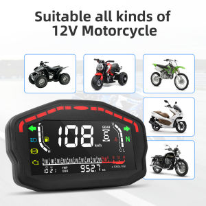 CZ5273 Universal LCD Motorcycle Gauge RPM Tachometer Speedometer Tachometer Digital Odometer Turn Signal Light Indicator Instrument For 24 Cylinder Motorcycle