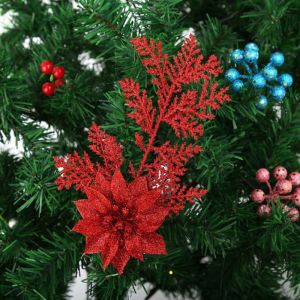 RUCHO Hanging Pine Leaves Christmas Flowers DIY Durable Xmas Decorative Flowers Fashion Handcraft Glitter Artificial Flower Home Decor