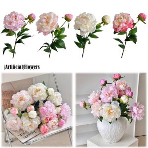 NOBLELYN Silk Cloth Artificial Peony Bouquet Lifelike 2 Head Silk Fake Flower DIY Artificial Flower Photography Prop