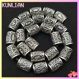 [KUNLIAN] 24 pcs Viking Runes Set Loose Beads Spacer Beads For Hair Braid Dreadlock Beads DIY Jewelry Making