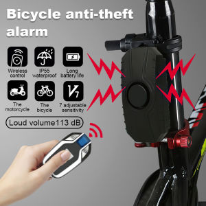 Bicycle Vibration Sensor Alarm With Remote Control 113dB Loud Alarm Anti-Theft IP55 Waterproof For Motorcycle MTB Doors Windows