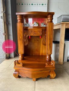 Bàn thờ thần tài có Hộp đèn cột Vuông 50 x 81cm - Gỗ Tràm bông vàng