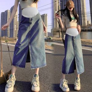 CHÂN VÁY JEAN BẦU CÔNG SỞ ĐEP-CHÂN VÁY QUẢNG CHÂU LOẠI ĐẸP DÁNG DÀI XẺ TRƯỚC THỜI TRANG