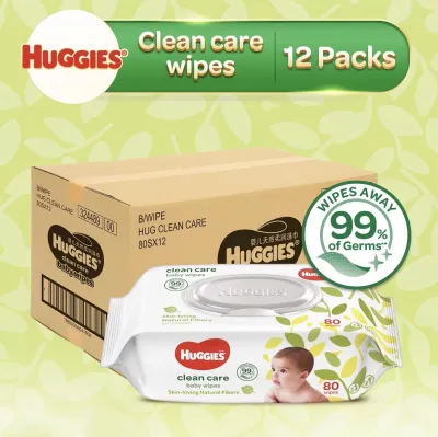 Huggies Clean Care Baby Wipes 80 x 12 - Case
